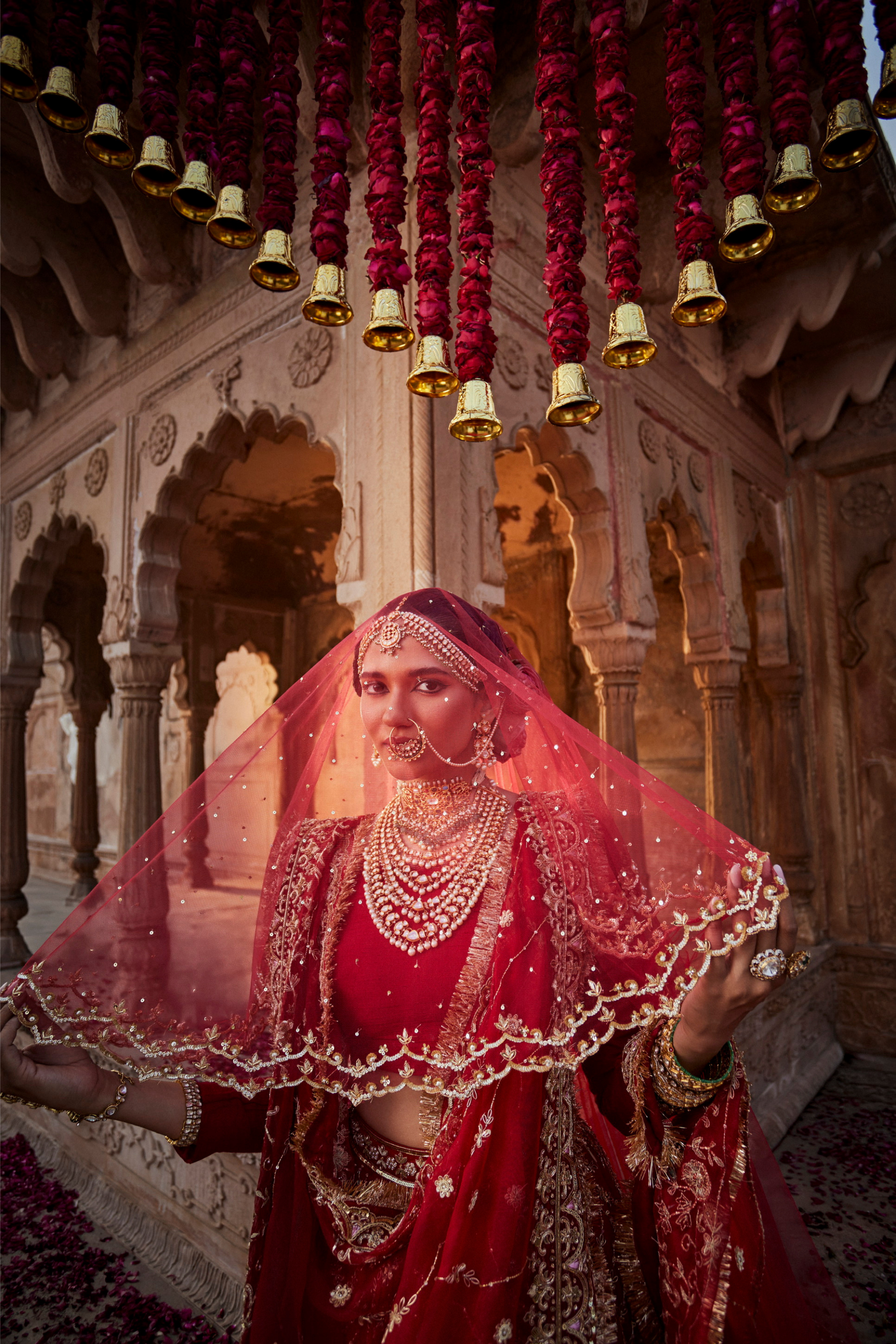 Red Organza Lehenga